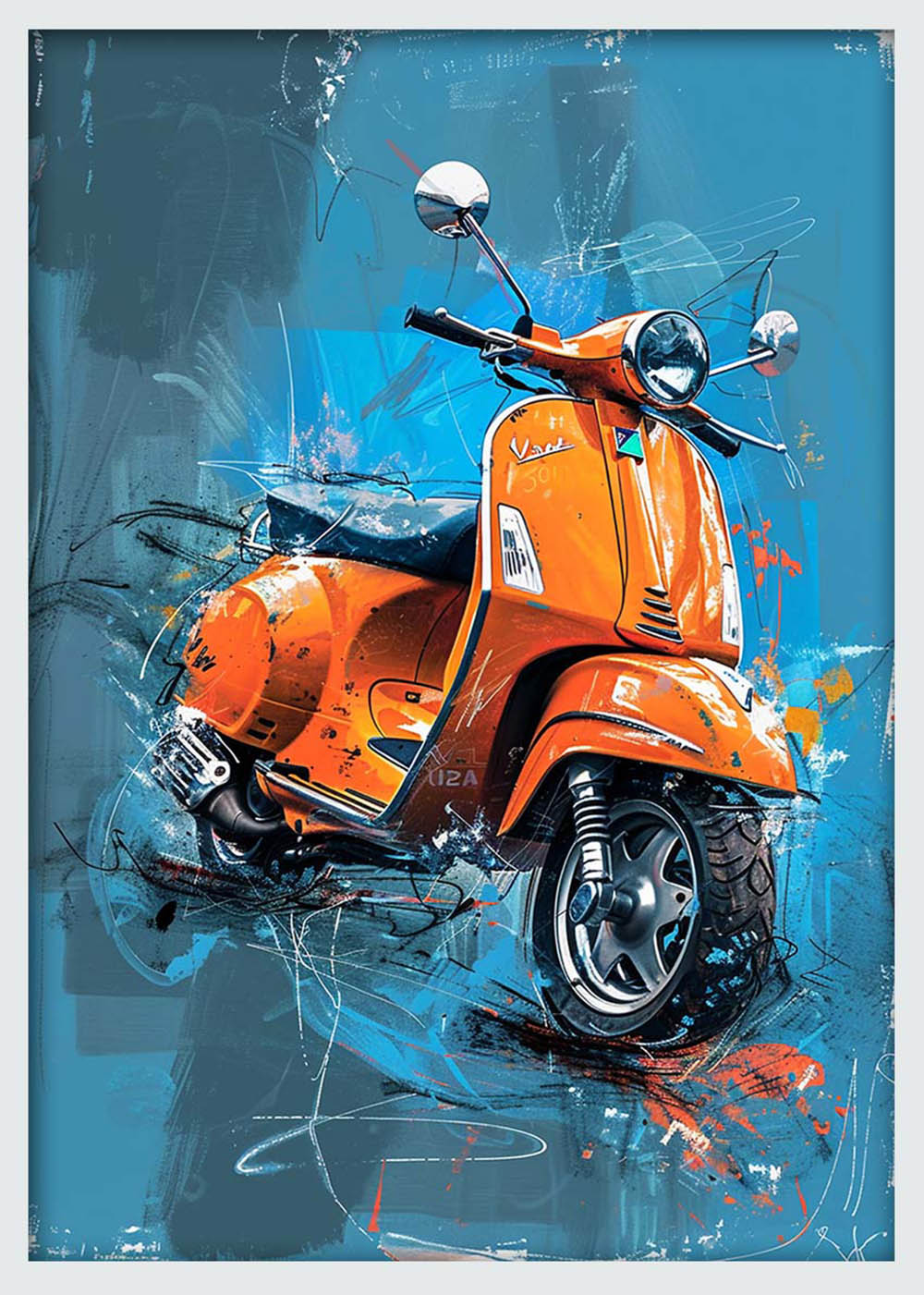 Retro Orange Vespa – Urban Pop Scooter Canvas & Poster Wall Art – T1208 – AiPrintLab