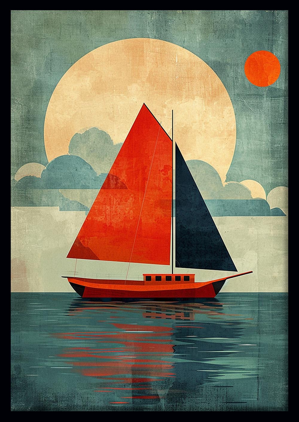 Retro Sailboat Sunset – Nautical Vintage Style Canvas Wall Art & Poster Print – T1117 – AiPrintLab