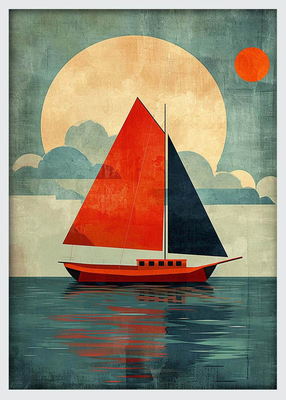 Retro Sailboat Sunset – Nautical Vintage Style Canvas Wall Art & Poster Print – T1117 – AiPrintLab