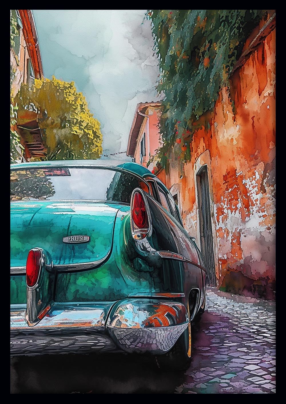 Retro Turquoise Classic Car Wall Art – Canvas and Poster Print – T1411 –