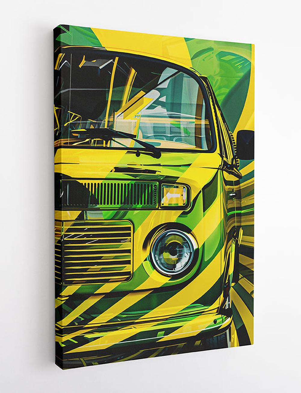 Retro Yellow Green Van Canvas Art – Psychedelic Camper Print – T787 – AiPrintLab