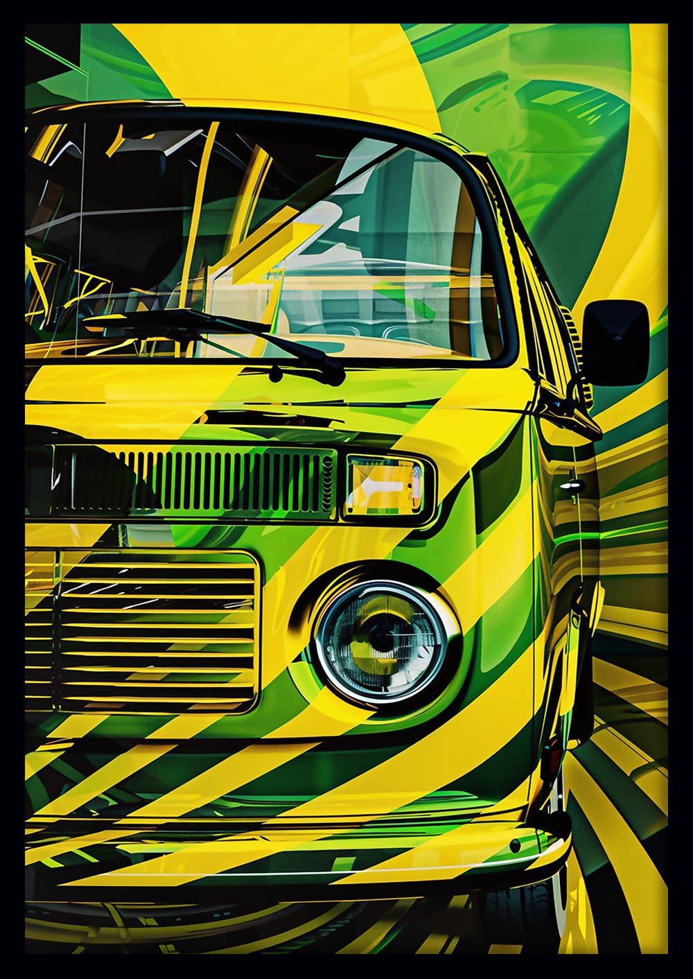 Retro Yellow Green Van Canvas Art – Psychedelic Camper Print – T787 – AiPrintLab
