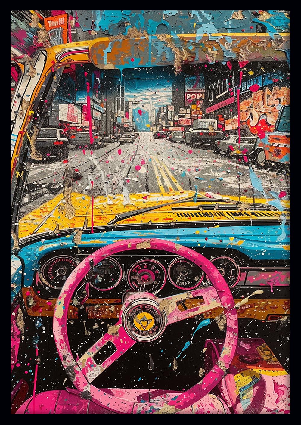 Retro City Drive Canvas Wall Art & Poster Print | Vibrant Urban Street View – T1373 – Aiprintlab 1