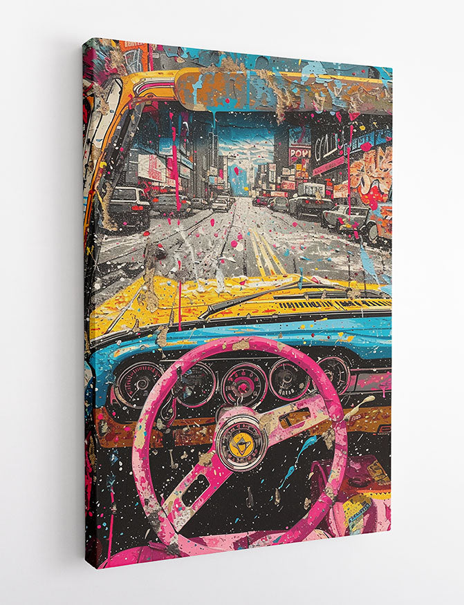 Retro City Drive Canvas Wall Art & Poster Print | Vibrant Urban Street View – T1373 – Aiprintlab 2