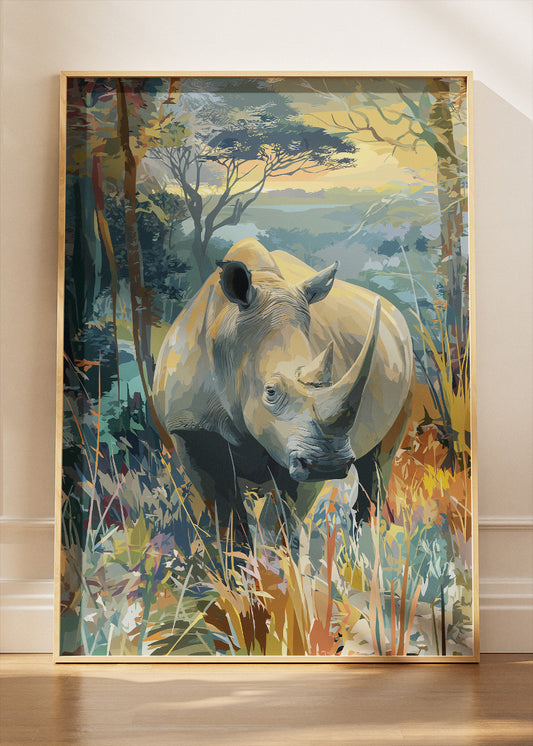 Rhinoceros Wall Art Print & Canvas – Modern Wildlife Nature Artwork