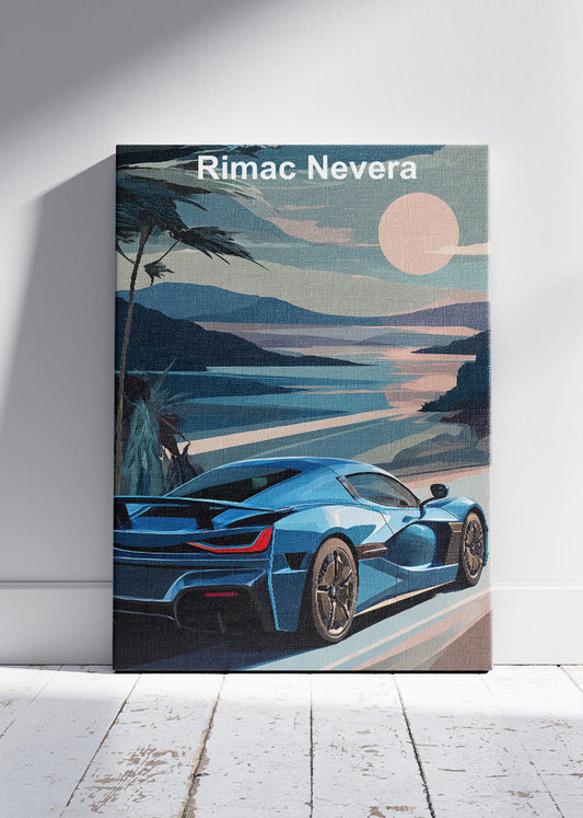 Rimac Nevera Coastal Drive Canvas Print & Poster – Electric Hypercar Scenic Wall Art – AI PRINT LAB
