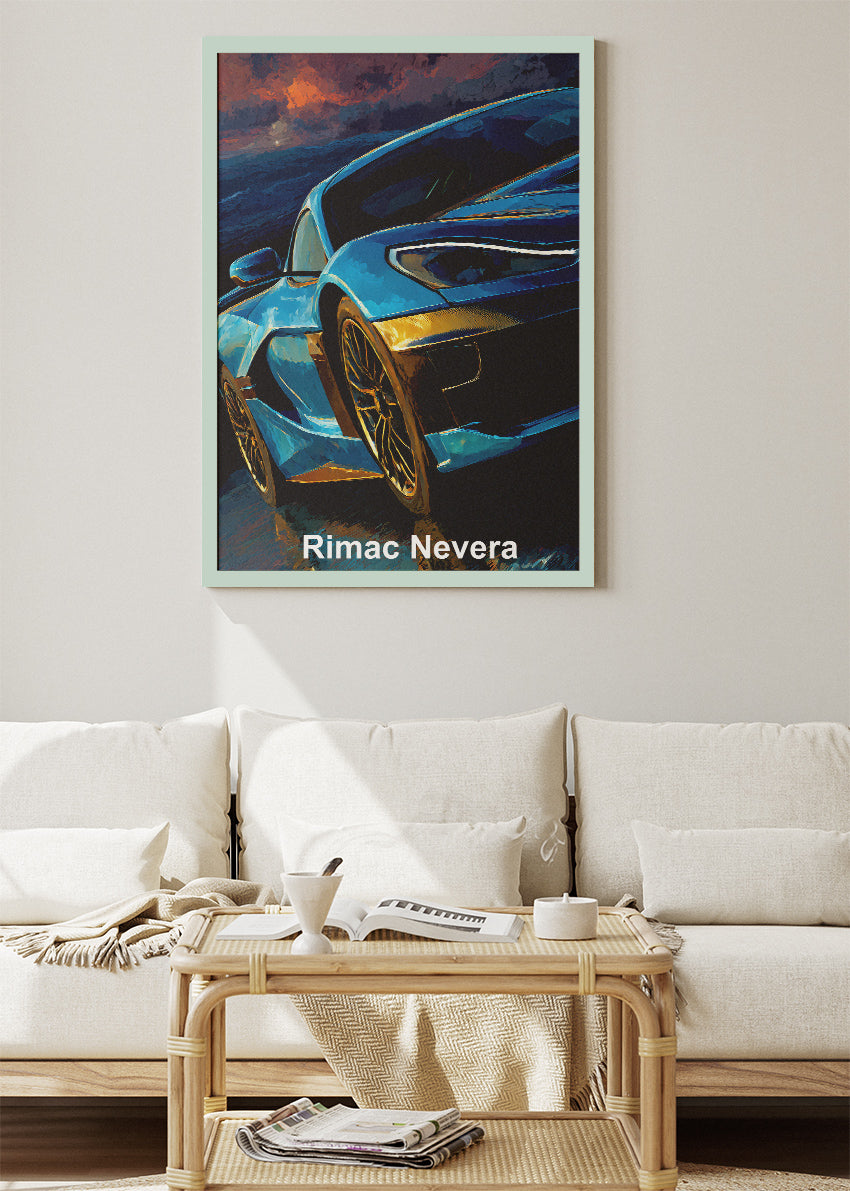 Rimac Nevera Sunset Edition Canvas Print & Poster – Electric Hypercar Wall Art – AI PRINT LAB