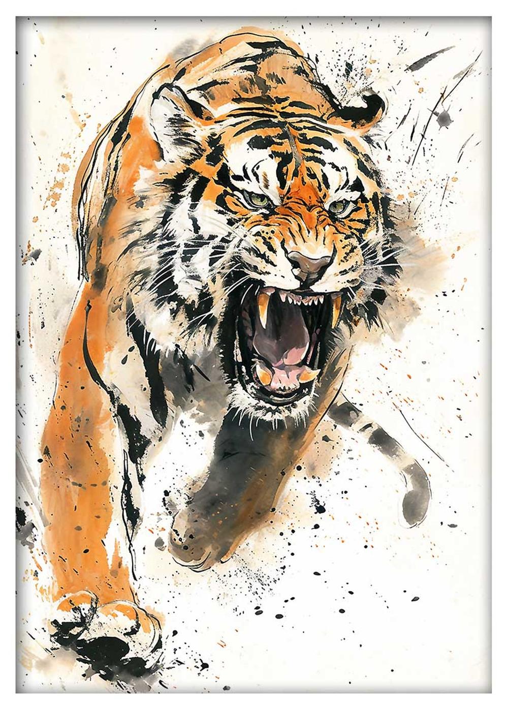 Roaring Tiger Watercolor Canvas Print & Poster – T582 – AiPrintLab