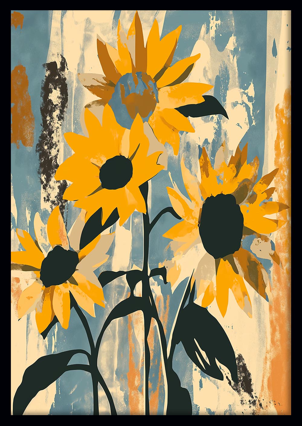 Rustic Sunflowers – Vintage Botanical Canvas & Poster Wall Art – T987 – AiPrintLab