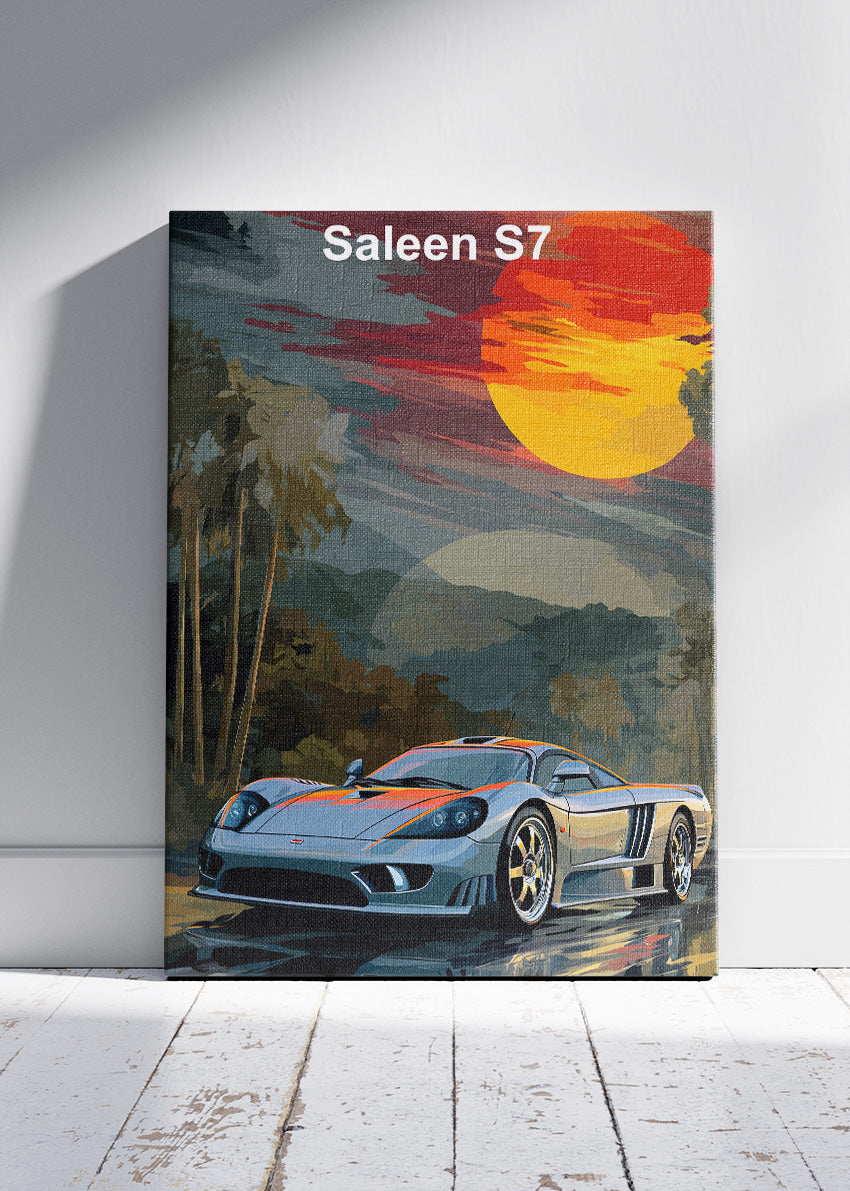 Saleen S7 Tropical Sunset Canvas Print & Poster – Exotic Supercar Scenic Wall Art – AI PRINT LAB
