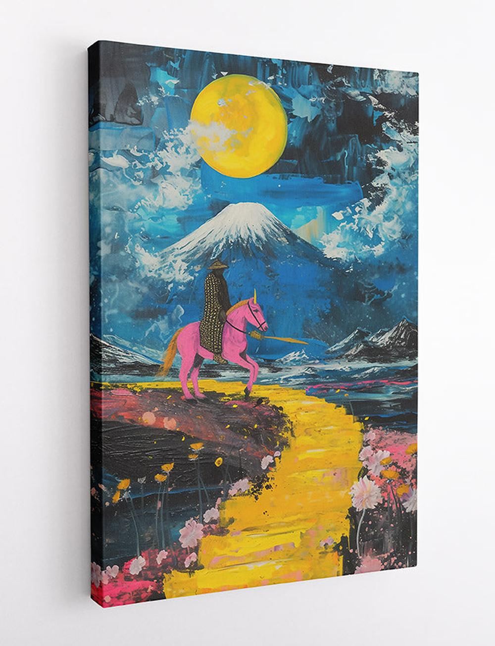 Samurai Rider Under Moonlit Sky Surreal Landscape Canvas Print & Poster – T674 – AiPrintLab