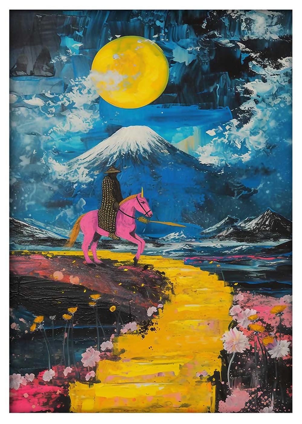 Samurai Rider Under Moonlit Sky Surreal Landscape Canvas Print & Poster – T674 – AiPrintLab