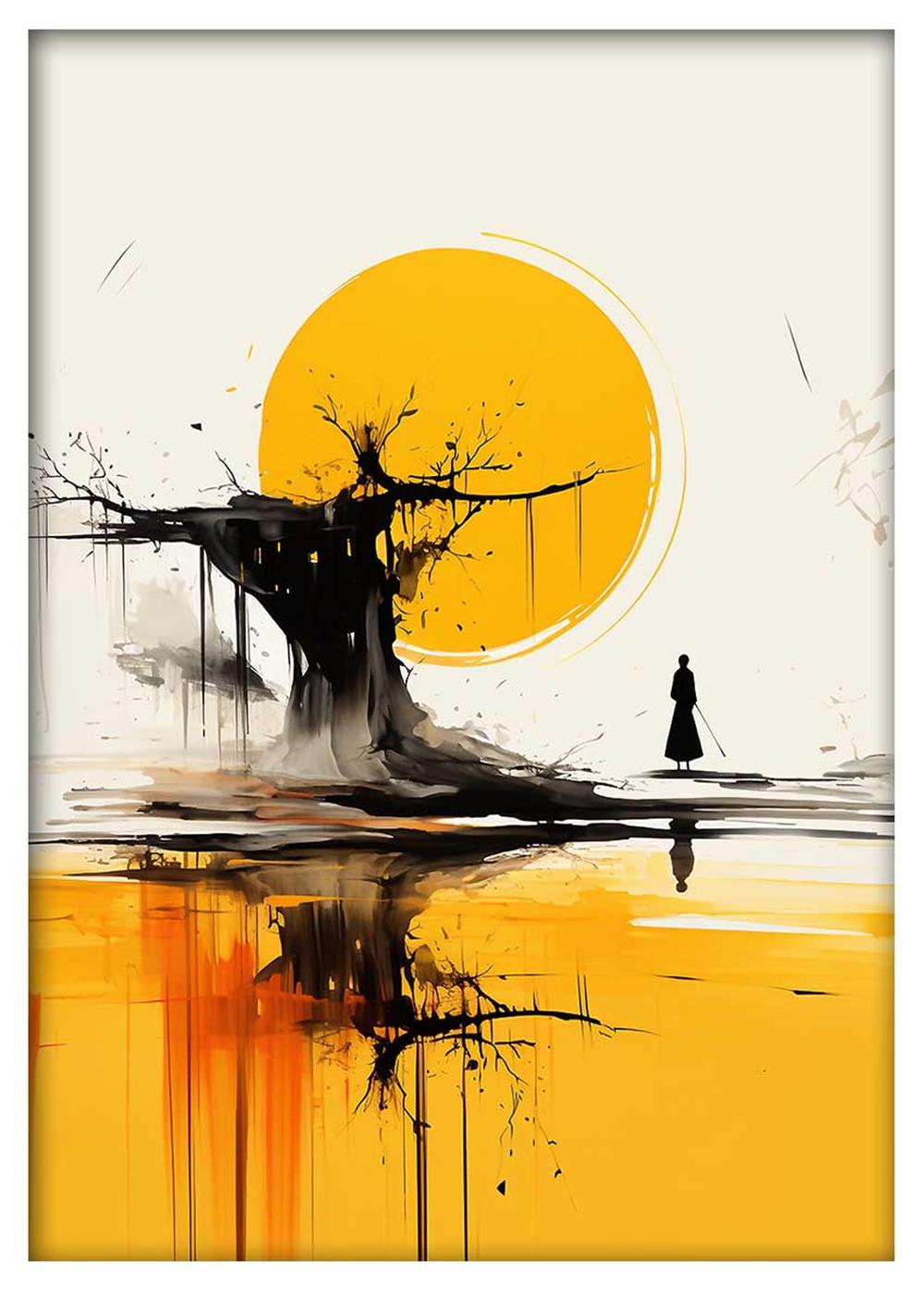 Samurai at Dusk Abstract Landscape Print – T512 – AiPrintLab