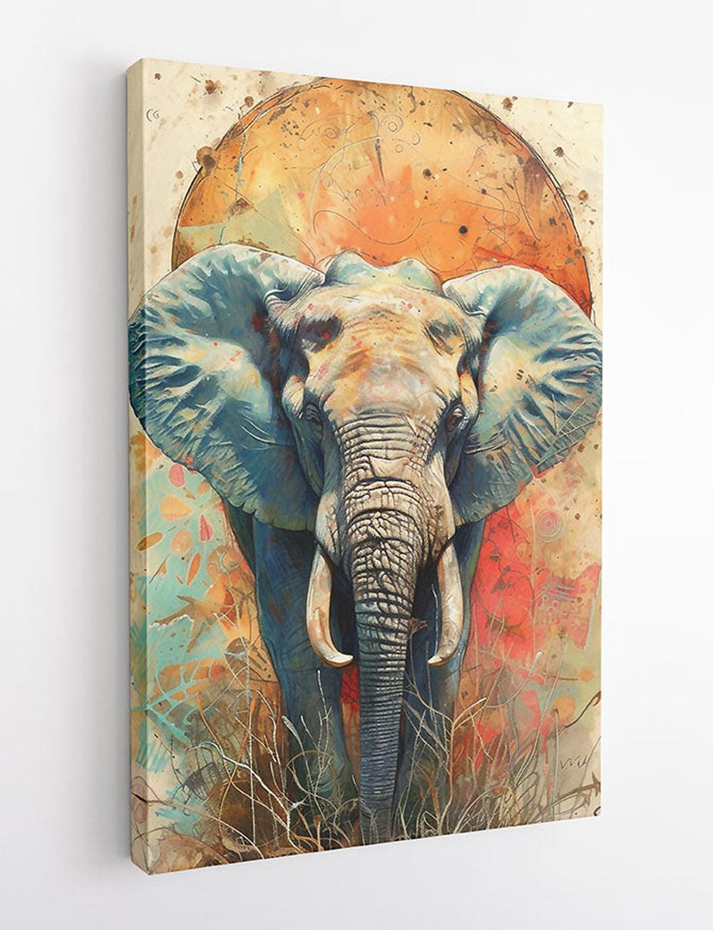 Savanna Majesty – Abstract Elephant with Sun Canvas Wall Art – T871 – AiPrintLab
