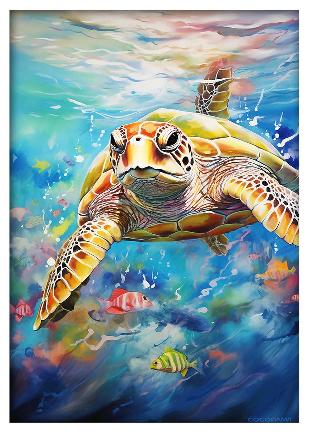 Sea Turtle Underwater Canvas Print & Poster – T581 – AiPrintLab