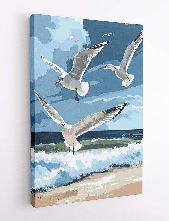 Seagulls in Flight Over Ocean Waves Coastal Canvas Print & Poster – T671 – AiPrintLab