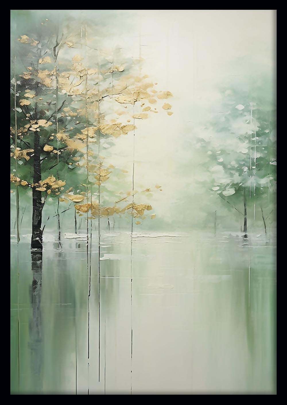Serene Misty Forest with Golden Leaves Art Print & Canvas – T745 – AiPrintLab