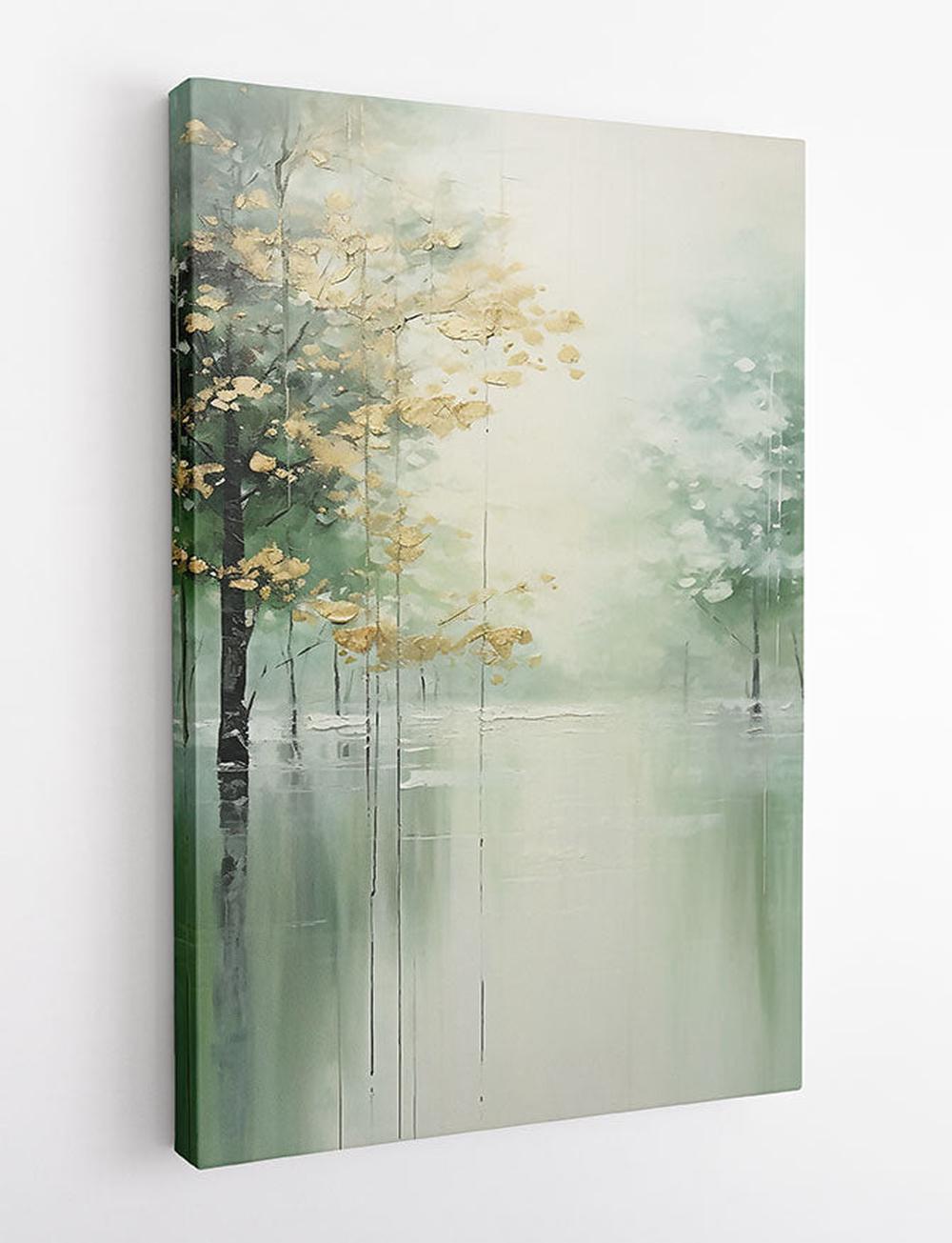 Serene Misty Forest with Golden Leaves Art Print & Canvas – T745 – AiPrintLab