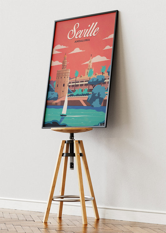 Seville Andalusia Poster & Canvas Print – Vintage Illustrated Spain Travel Art