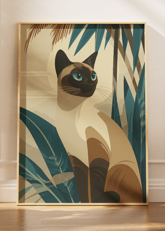 Siamese Cat Wall Art Print & Canvas – Modern Tropical Animal Artwork