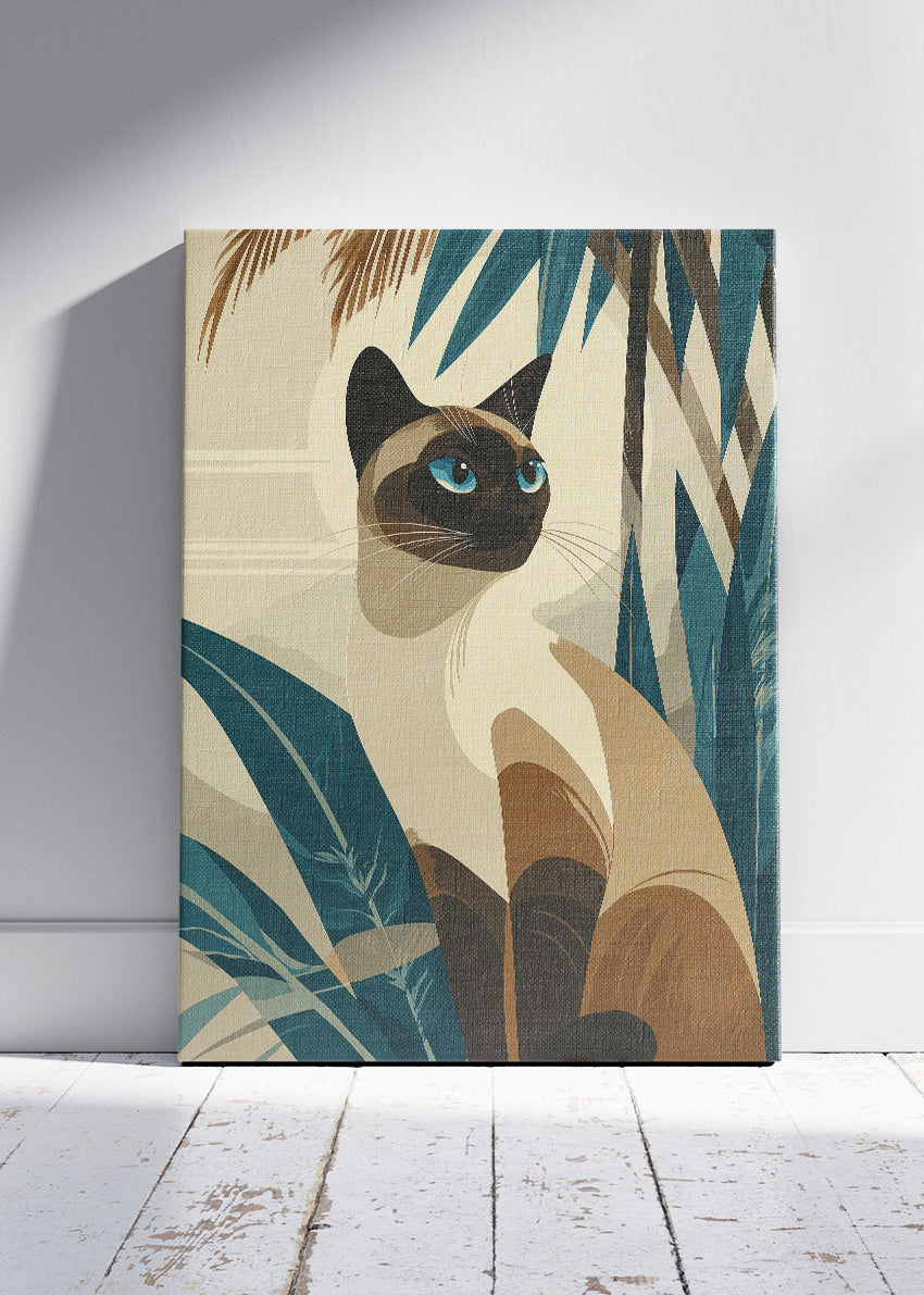 Siamese Cat Wall Art Print & Canvas – Modern Tropical Animal Artwork