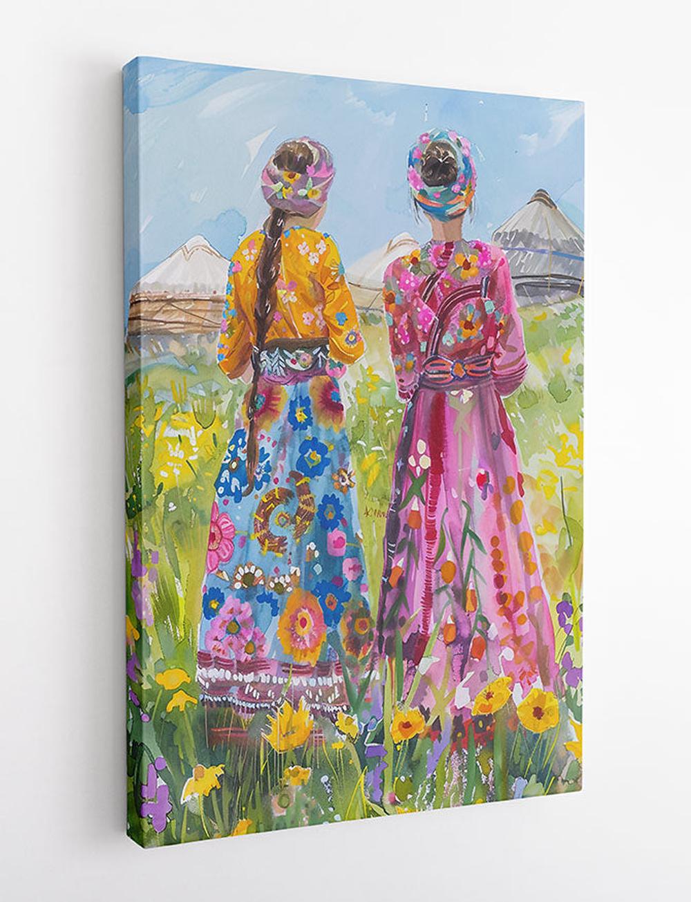 Sisters of the Steppe – Traditional Dress Canvas & Poster Art – T800 – AiPrintLab