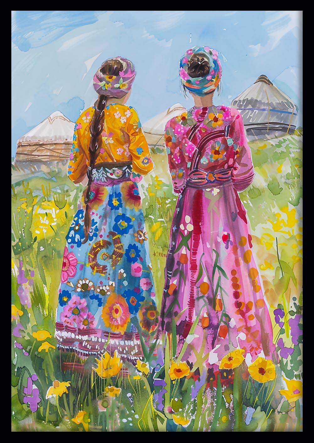Sisters of the Steppe – Traditional Dress Canvas & Poster Art – T800 – AiPrintLab