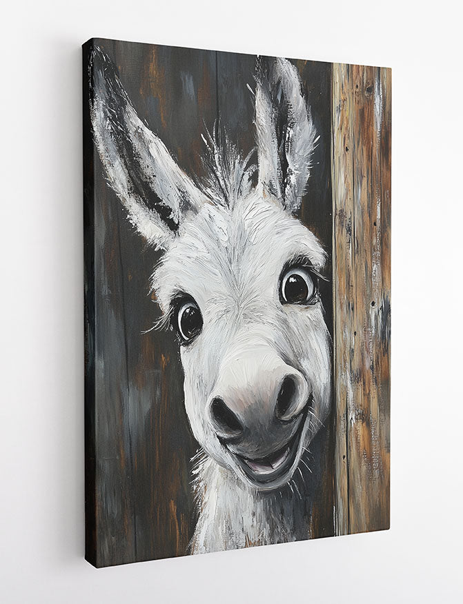 Smiling Donkey Wall Art – Funny Farm Animal Canvas & Poster Print – T1454 –