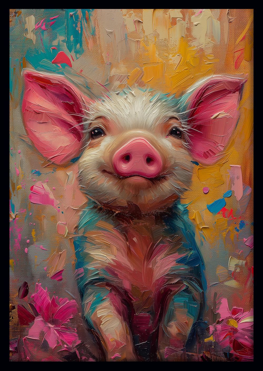 Smiling Piglet Joy – Colorful Farm Animal Canvas & Poster Wall Art – T1241 – AiPrintLab