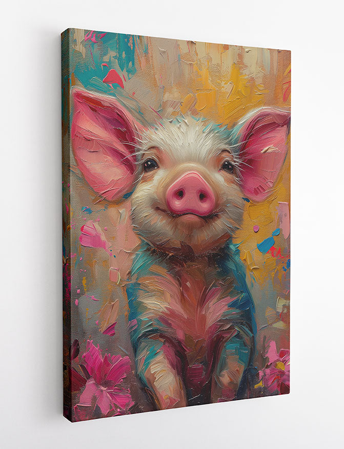 Smiling Piglet Joy – Colorful Farm Animal Canvas & Poster Wall Art – T1241 – AiPrintLab