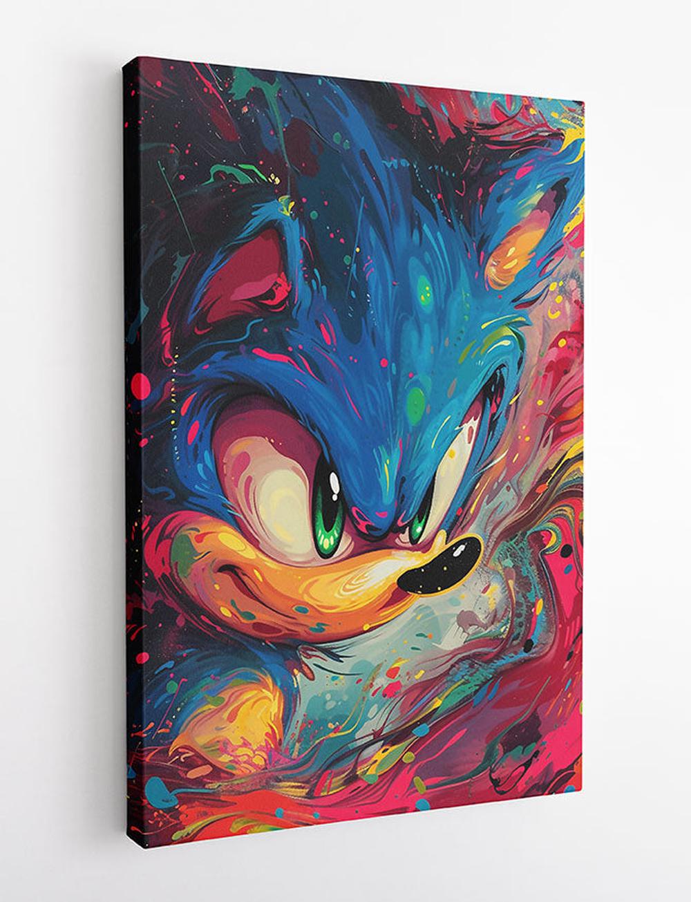 Sonic the Hedgehog Psychedelic Splash Art – Vibrant Gaming Canvas Print – T895 – AiPrintLab