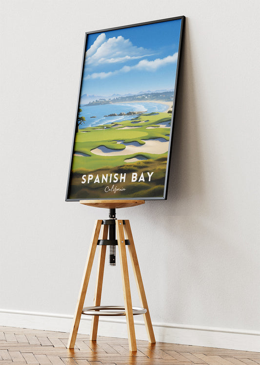 Spanish Bay California Poster & Canvas Print – Illustrated Coastal Golf Course Art `