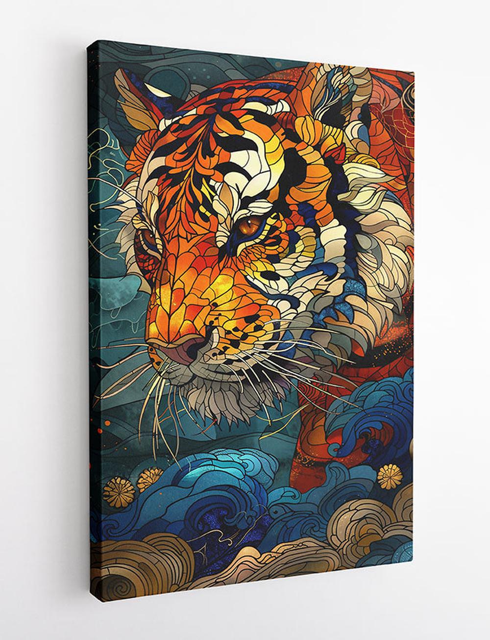 Stained Glass Tiger Mosaic Canvas Print & Poster Art – T781 – AiPrintLab