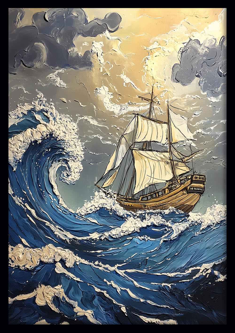 Stormy Seas & Sailing Ship Canvas Print & Poster – Nautical Wall Art – T1407 –