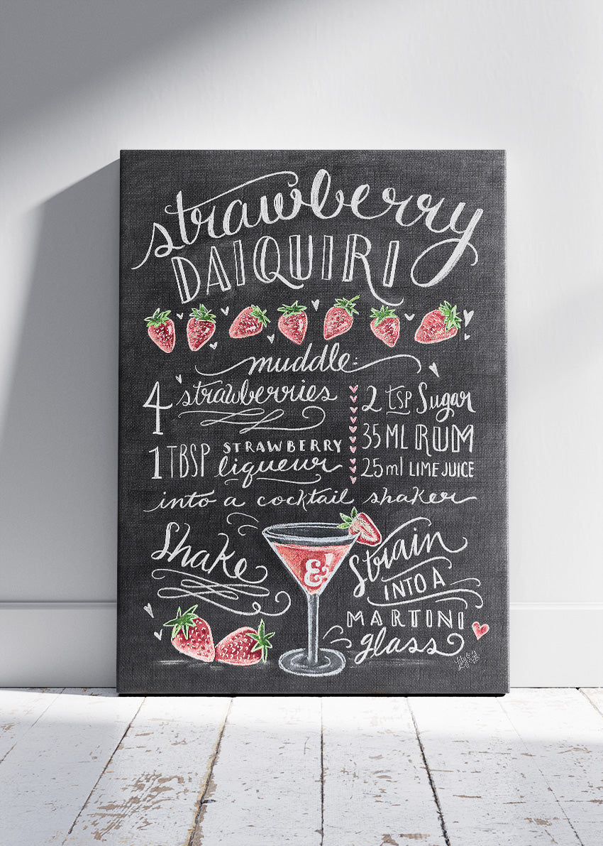 Strawberry Daiquiri Chalkboard Cocktail Poster & Canvas Print | Handwritten Bar Wall Art