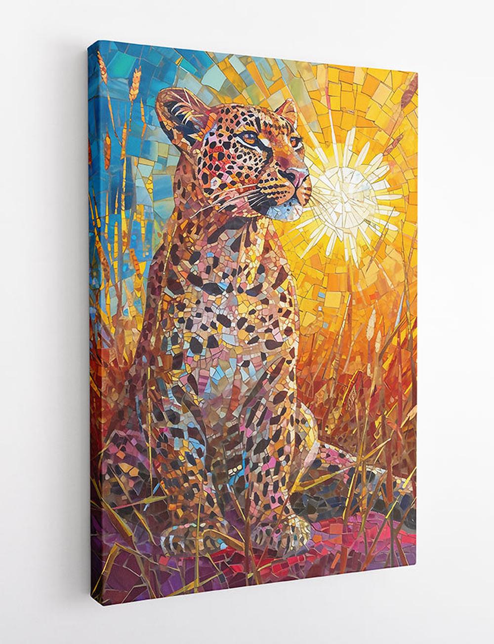 Sunlit Hunter – Mosaic Leopard Canvas & Poster Art – T806 – AiPrintLab