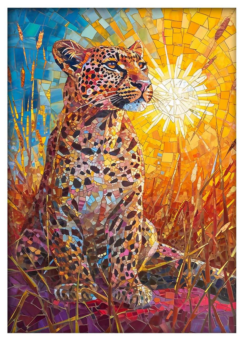 Sunlit Hunter – Mosaic Leopard Canvas & Poster Art – T806 – AiPrintLab