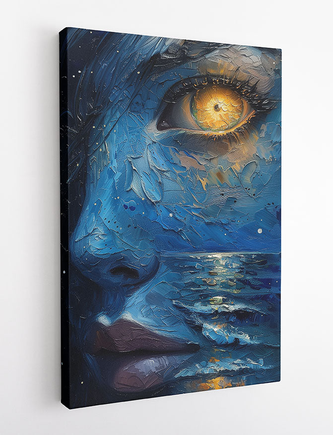Surreal Ocean Eye Portrait – Mystical Night Canvas & Poster Wall Art – T1090 – AiPrintLab