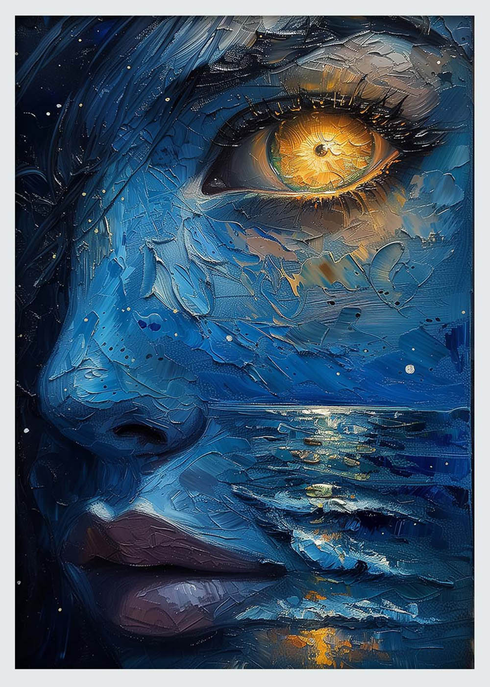 Surreal Ocean Eye Portrait – Mystical Night Canvas & Poster Wall Art – T1090 – AiPrintLab