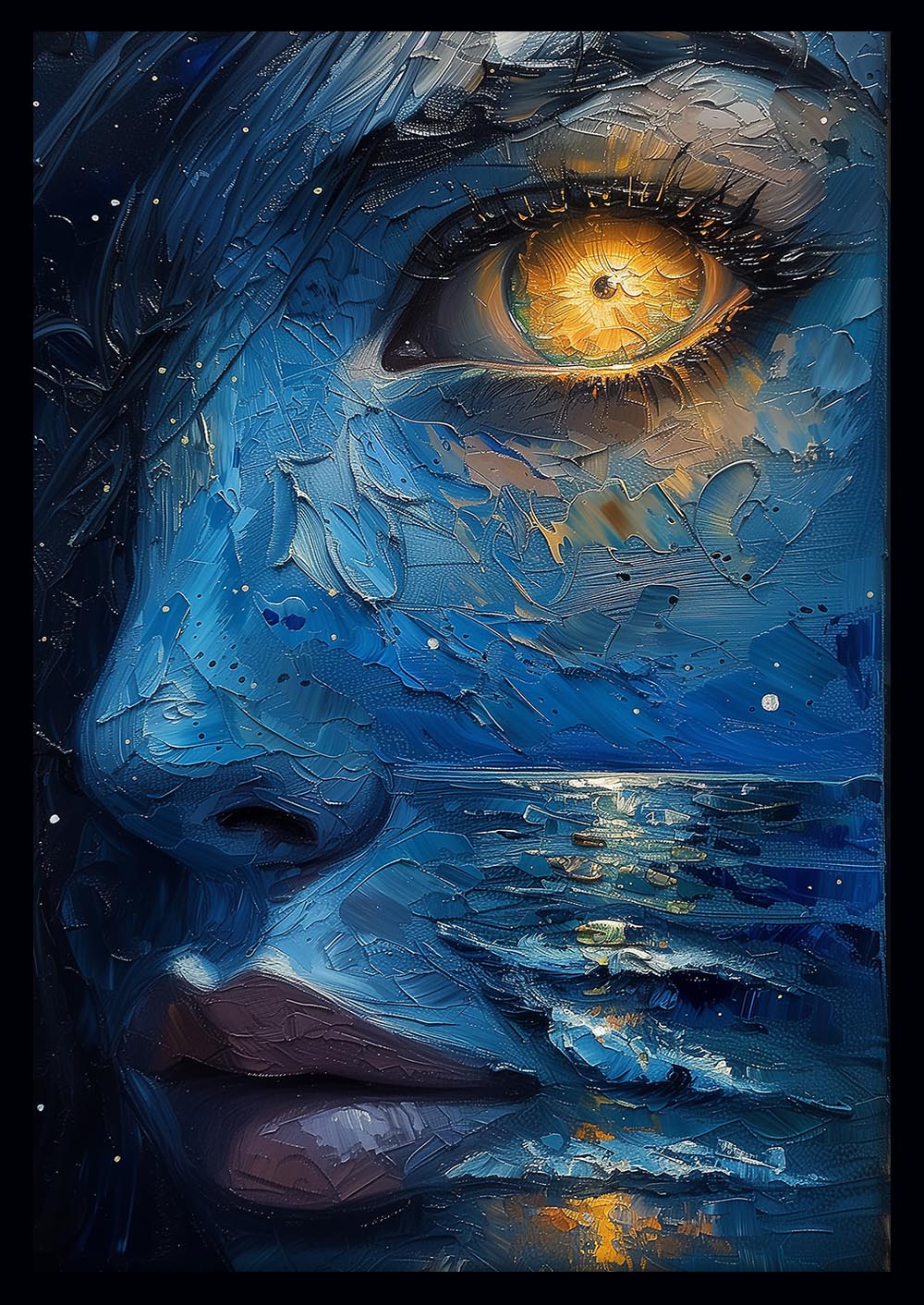 Surreal Ocean Eye Portrait – Mystical Night Canvas & Poster Wall Art – T1090 – AiPrintLab