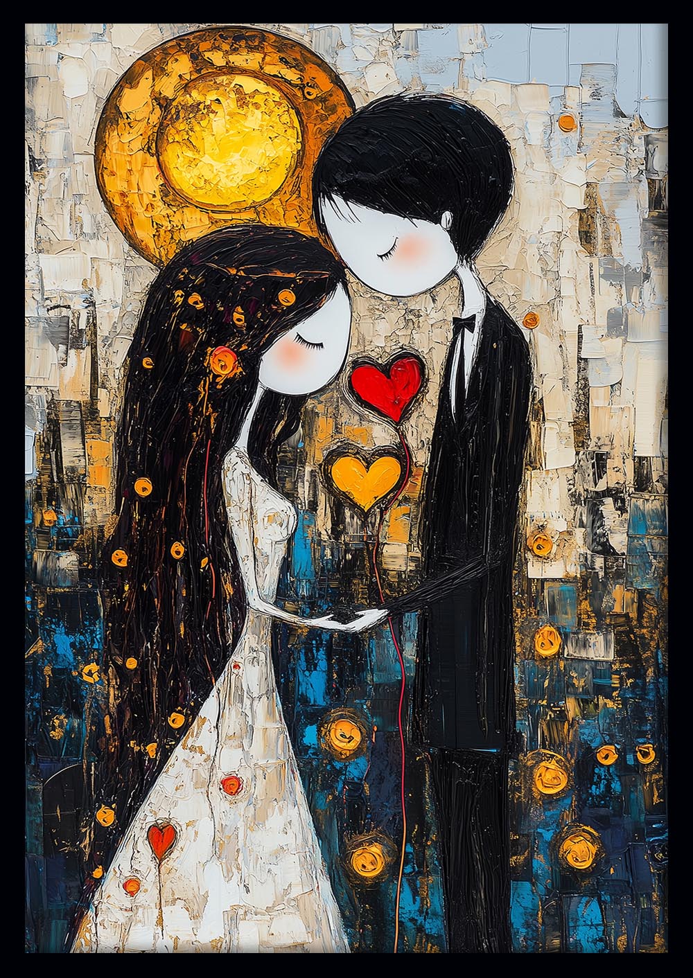 Whimsical Couple in Love Canvas Wall Art & Poster Print | Romantic Heart Balloon Painting – T1343 – Aiprintlab