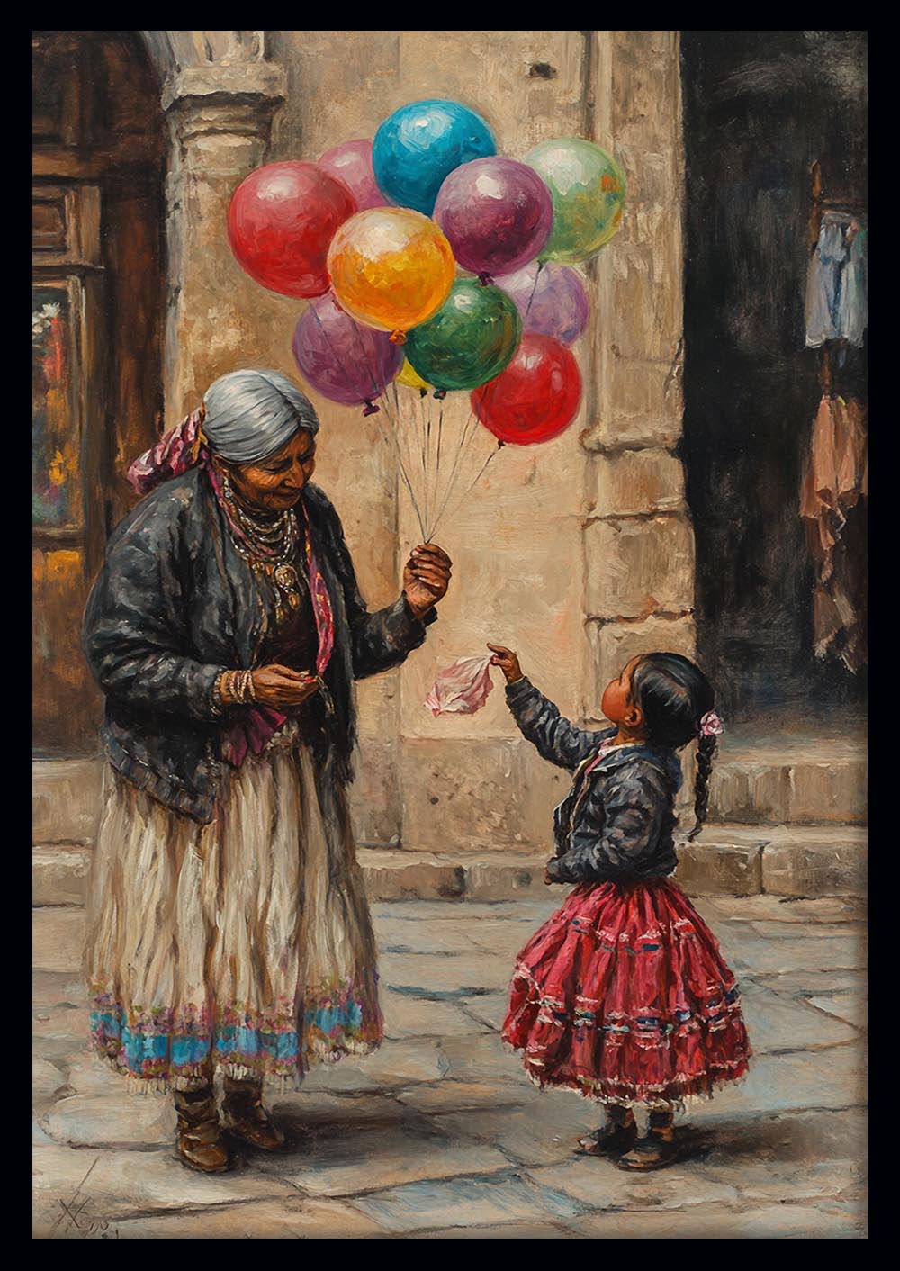 Balloon Seller Street Scene Canvas Wall Art & Poster Print | Wholesome Cultural Moment Painting – T1347 – Aiprintlab