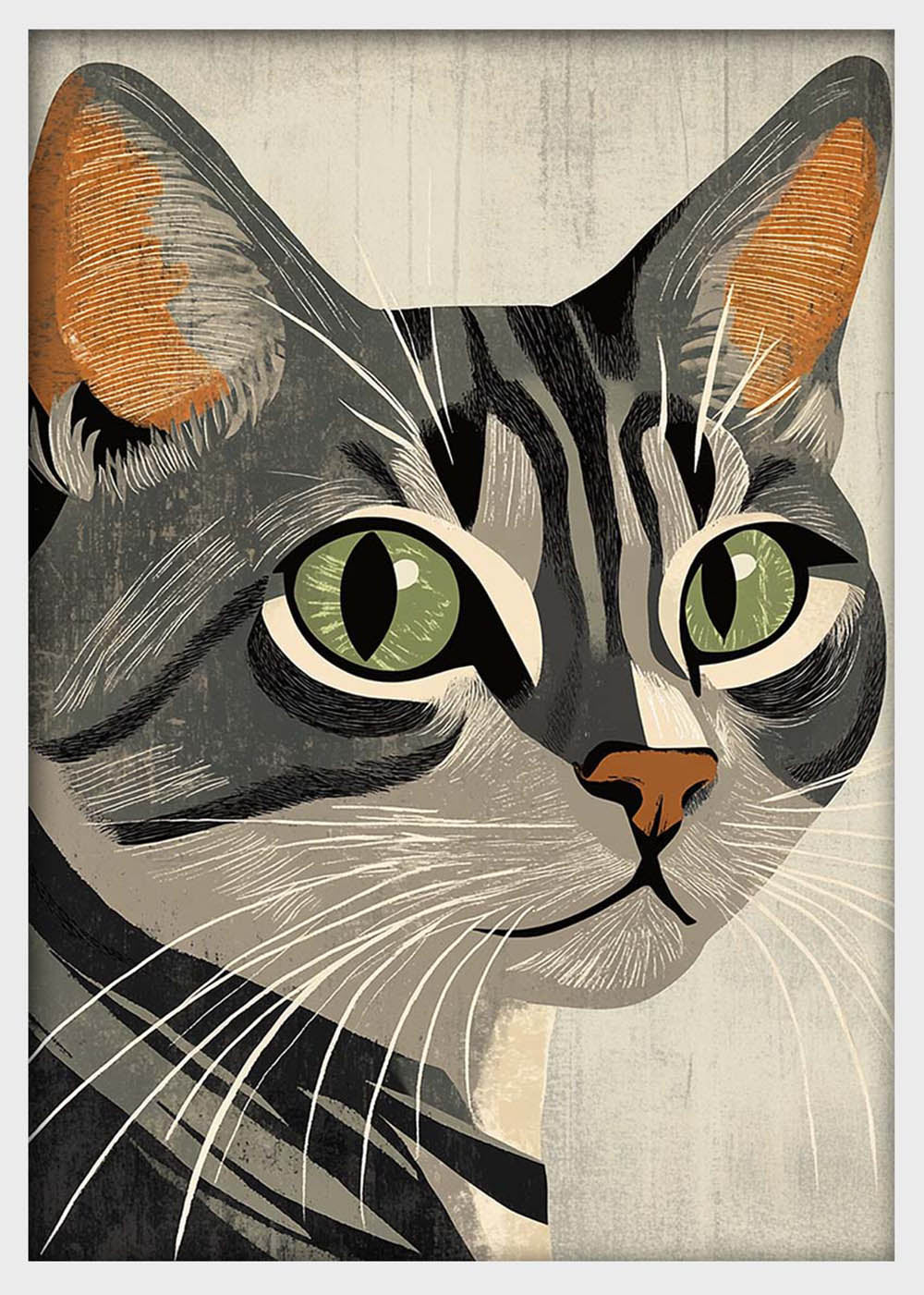 Tabby Cat Illustration Canvas Wall Art & Poster Print | Bold Graphic Feline Portrait – T1325 – AiPrintlab