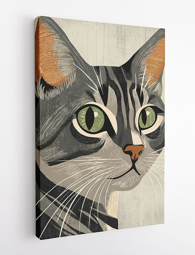 Tabby Cat Illustration Canvas Wall Art & Poster Print | Bold Graphic Feline Portrait – T1325 – AiPrintlab 2