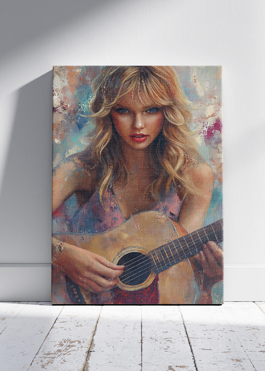 Taylor Swift Acoustic Guitar Portrait Wall Art Poster & Canvas