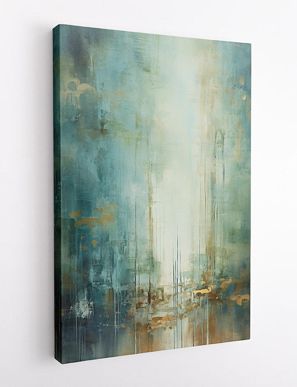 Teal & Gold Misty Abstract Canvas Art & Poster – T639 – AiPrintLab