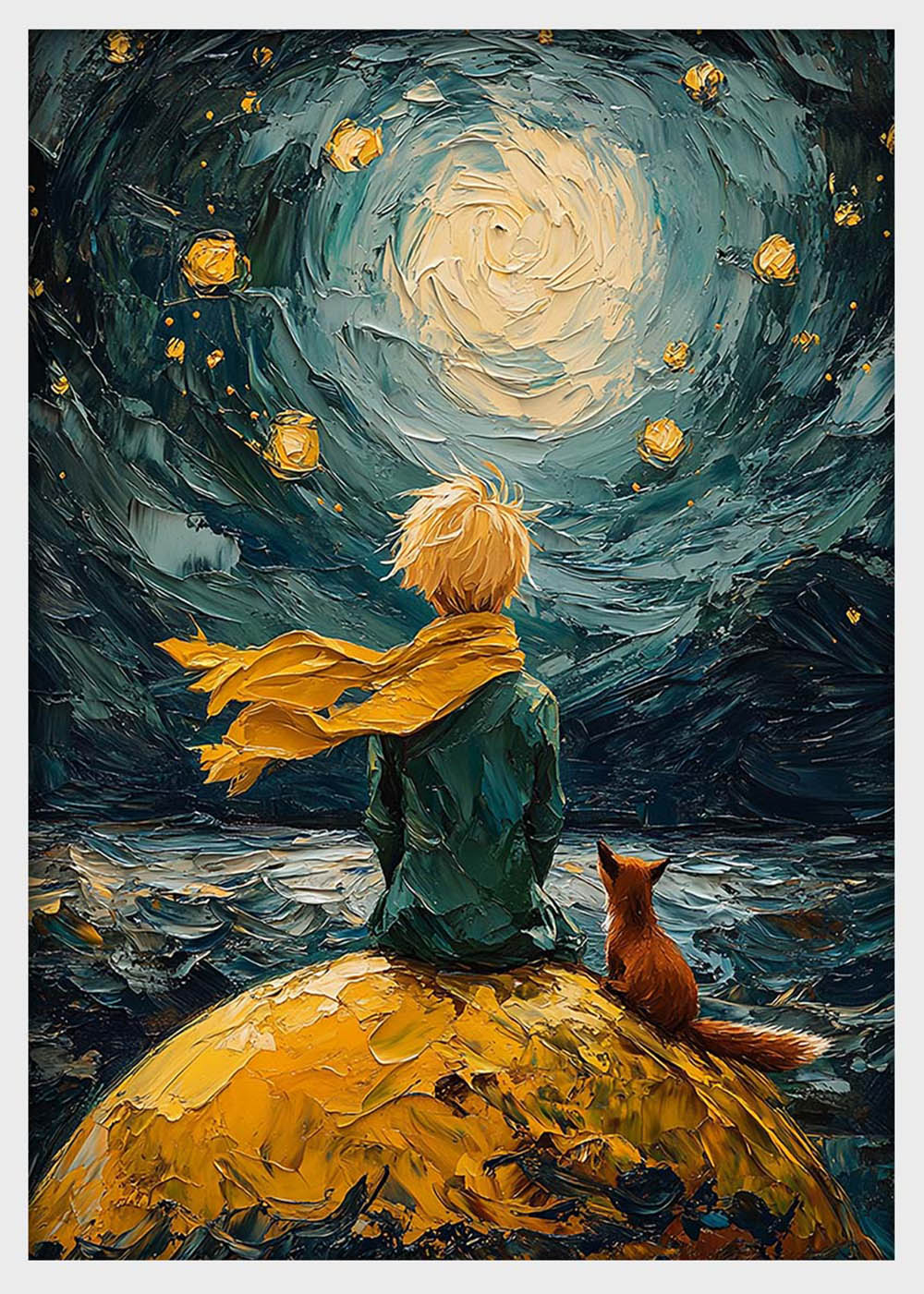 The Little Prince Inspired Art Print, Starry Night Fantasy Wall Poster, Dreamy Painting Style Canvas – T1387 – AIPrintLab