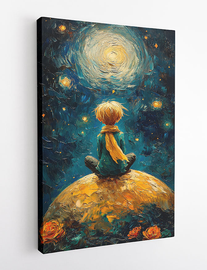 The Little Prince Inspired Art Print, Starry Night Fantasy Wall Poster, Dreamy Painting Style Canvas – T1387 – AIPrintLab