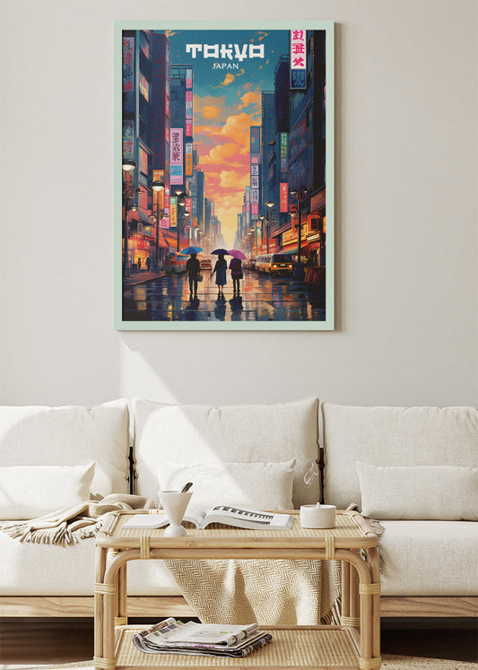 Tokyo Japan Poster & Canvas Print – Illustrated Neon City Street Art