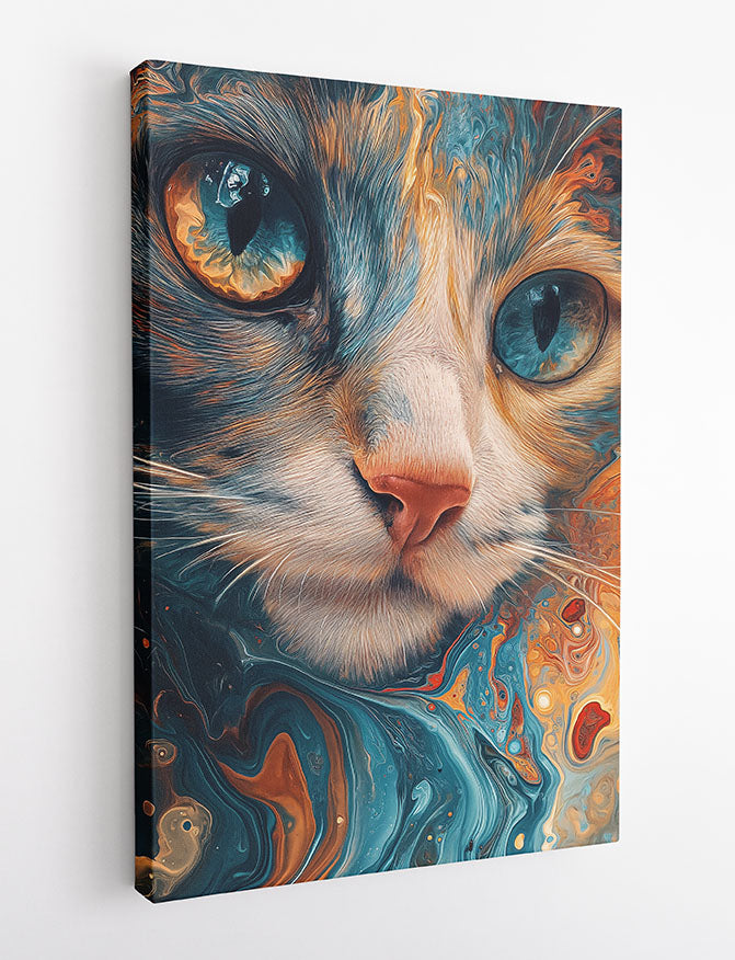 Trippy Cat Close-Up – Psychedelic Swirl Canvas & Poster Wall Art – T907 – AiPrintLab